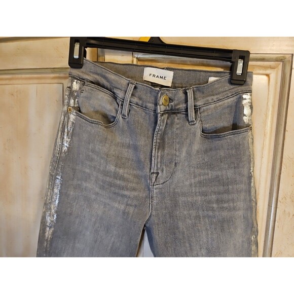 Frame Le High Straight Field Foil Tux Gray Womens Ankle Jeans Sz 25 - Picture 2 of 16